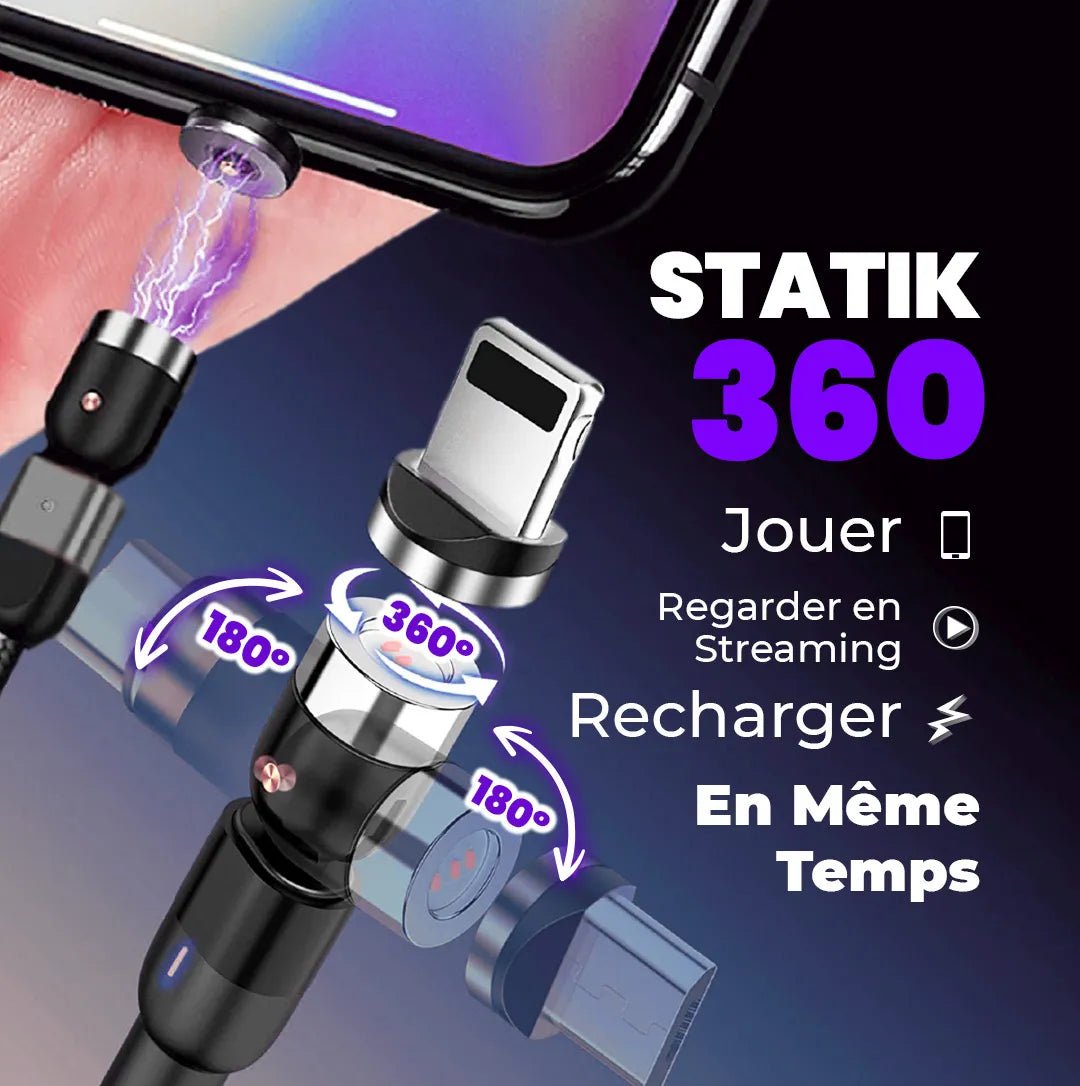 Statik 360° : Câble Magnétique Rotatif & Ultra rapide - UGlow Africa